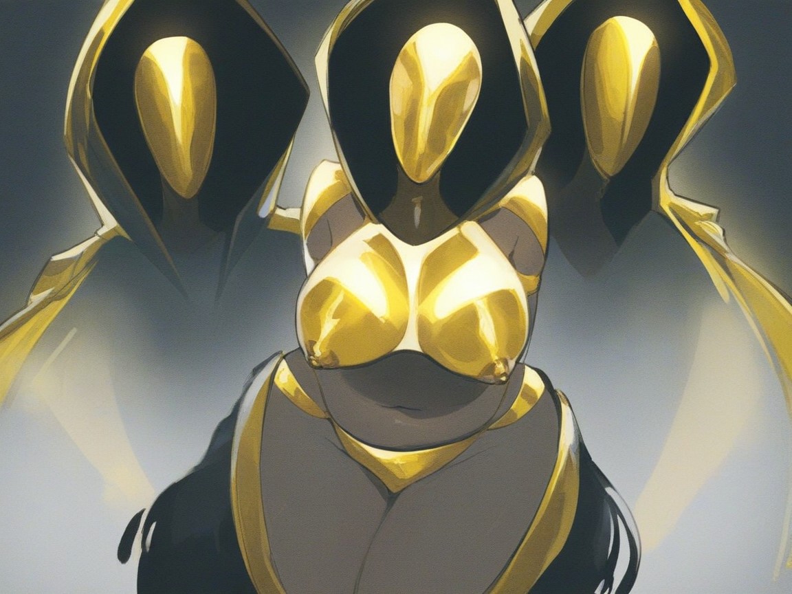 Dark Nipples, Gold Open Robe, High Breasts AI Porn