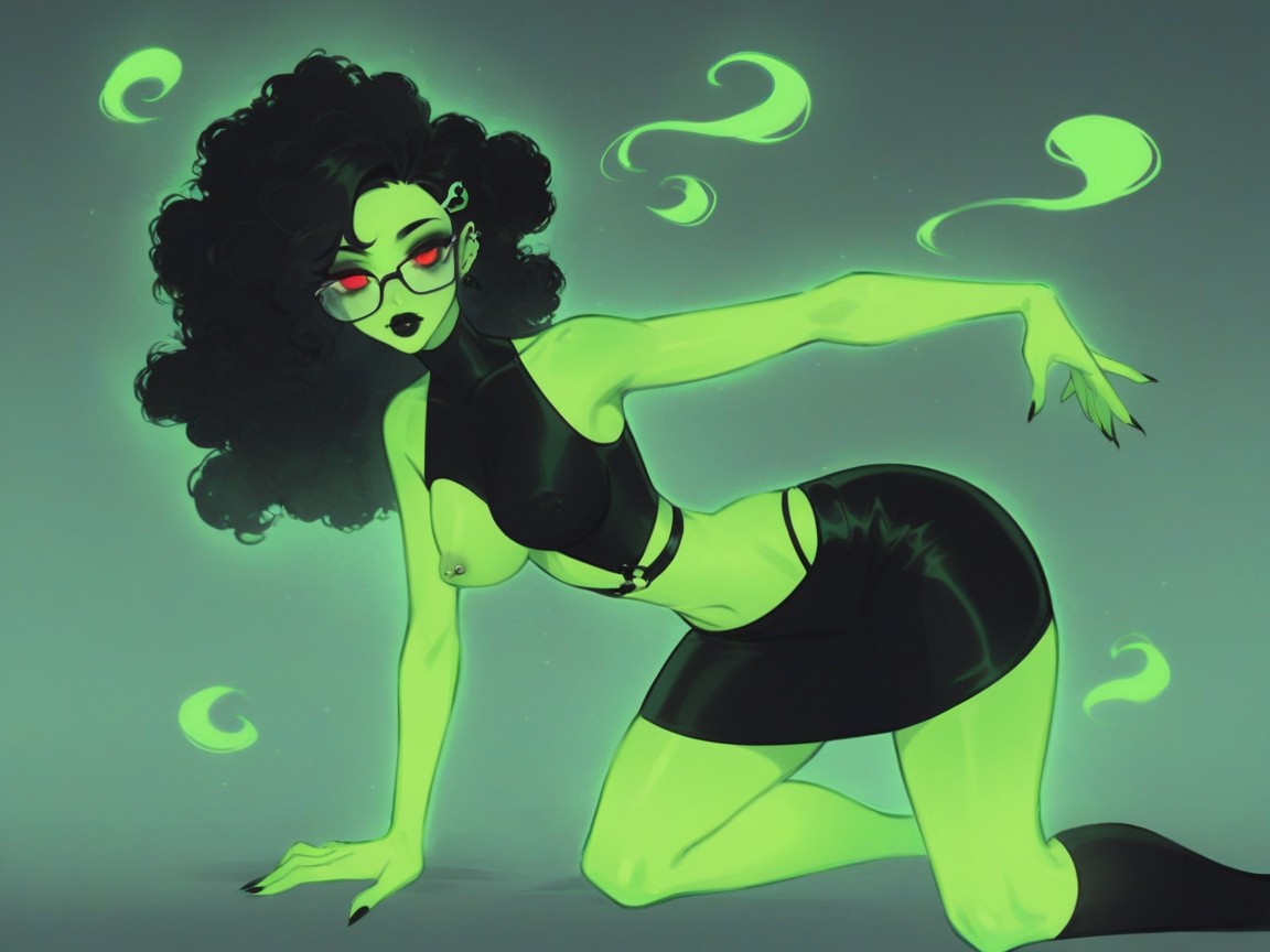 Wide Waist, Rectangle Body Shape, Green Ghosts In Background Hentai AI Porn