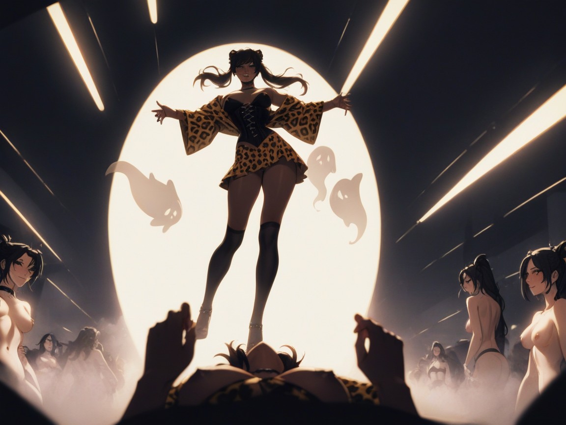 Horny, Neon Ghost Aura On Woman, Ultra Detailed Background Hentai AI Porn