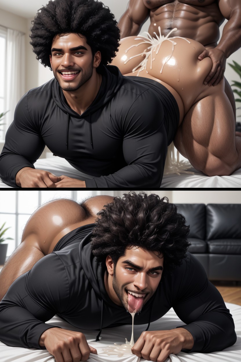 Living Room, Black Male Bottom, Extremely Large Ass AI Gay Porn