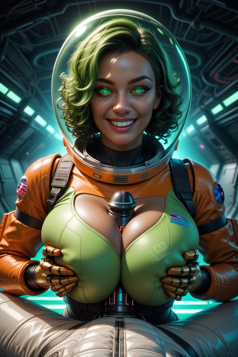In Awe, Green Eyes, Curly Hair Hentai AI Porn