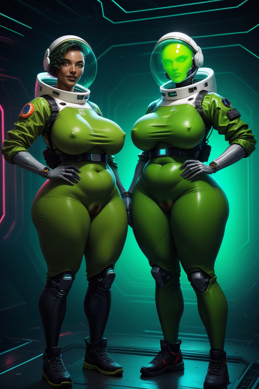 Bust And Hips Equal Width, Straight Hips, Robotic Hands Hentai AI Porn