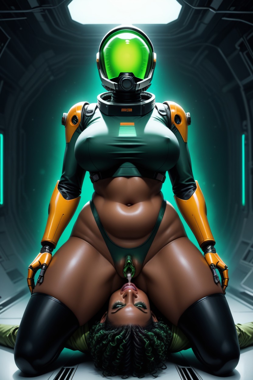Massive Gape Pussy, Straight Ass, Neon Dark Green Background Hentai AI Porn
