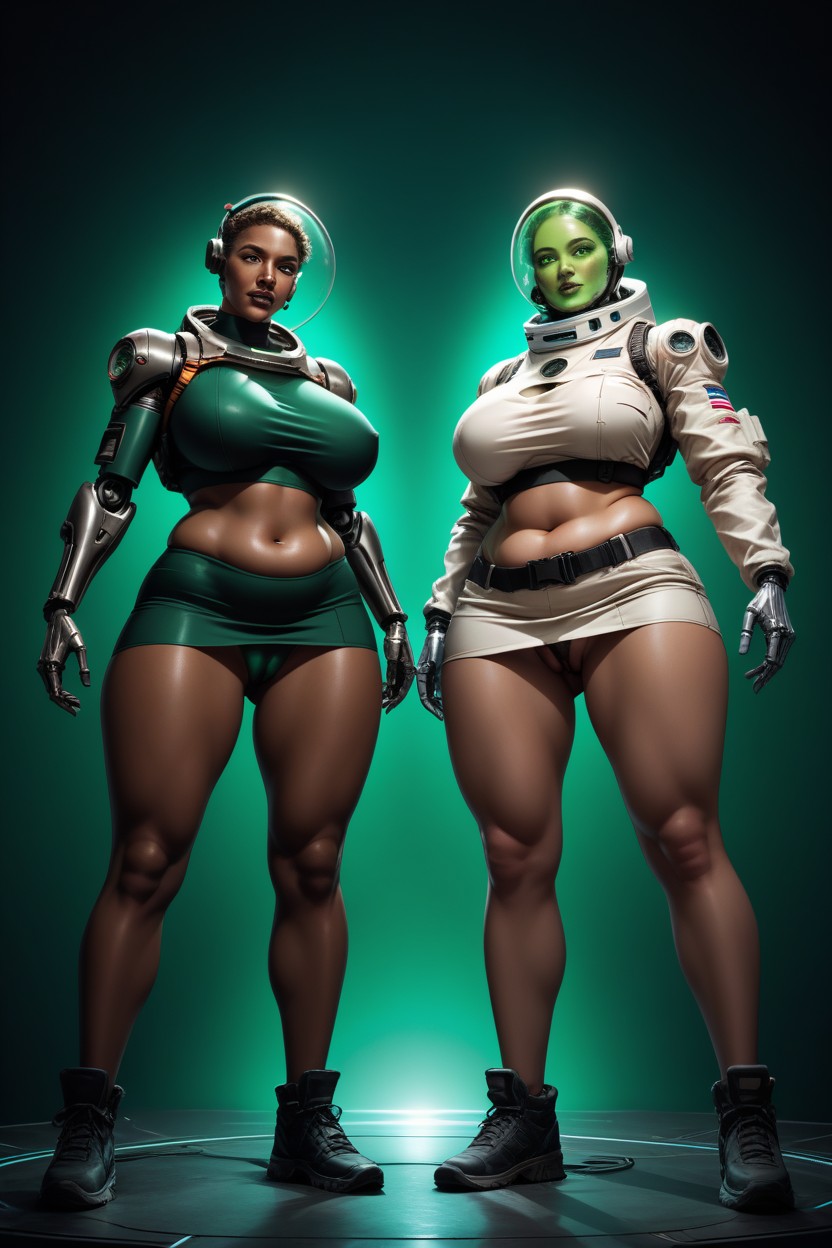 Massive Ass, Green Hair, Alien Robots In Background Hentai AI Porn