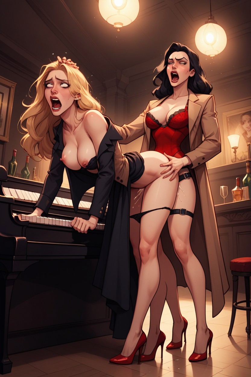 Bending Over, Tweed Suit, Bra Visible AI Porn