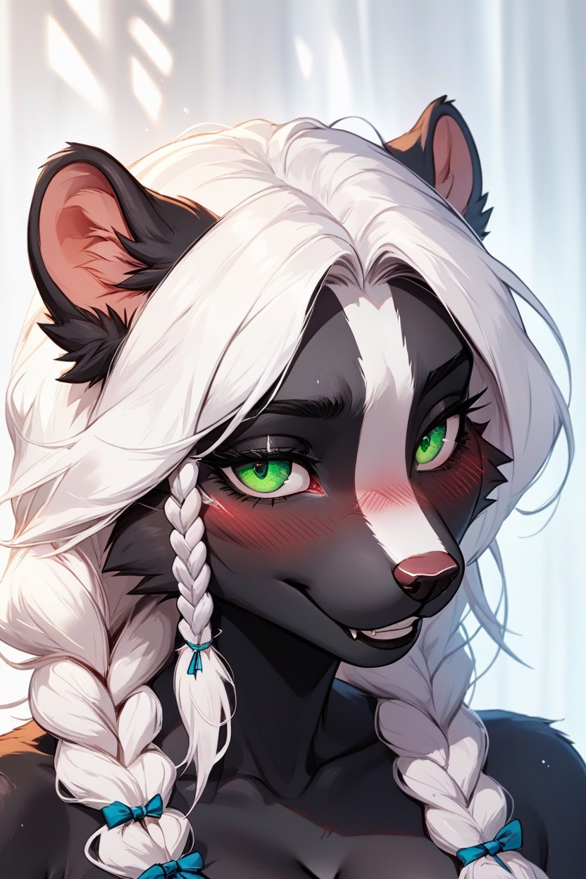 Green Eyes, Black Body, Custom Prompt Skunk Asian AI Porn