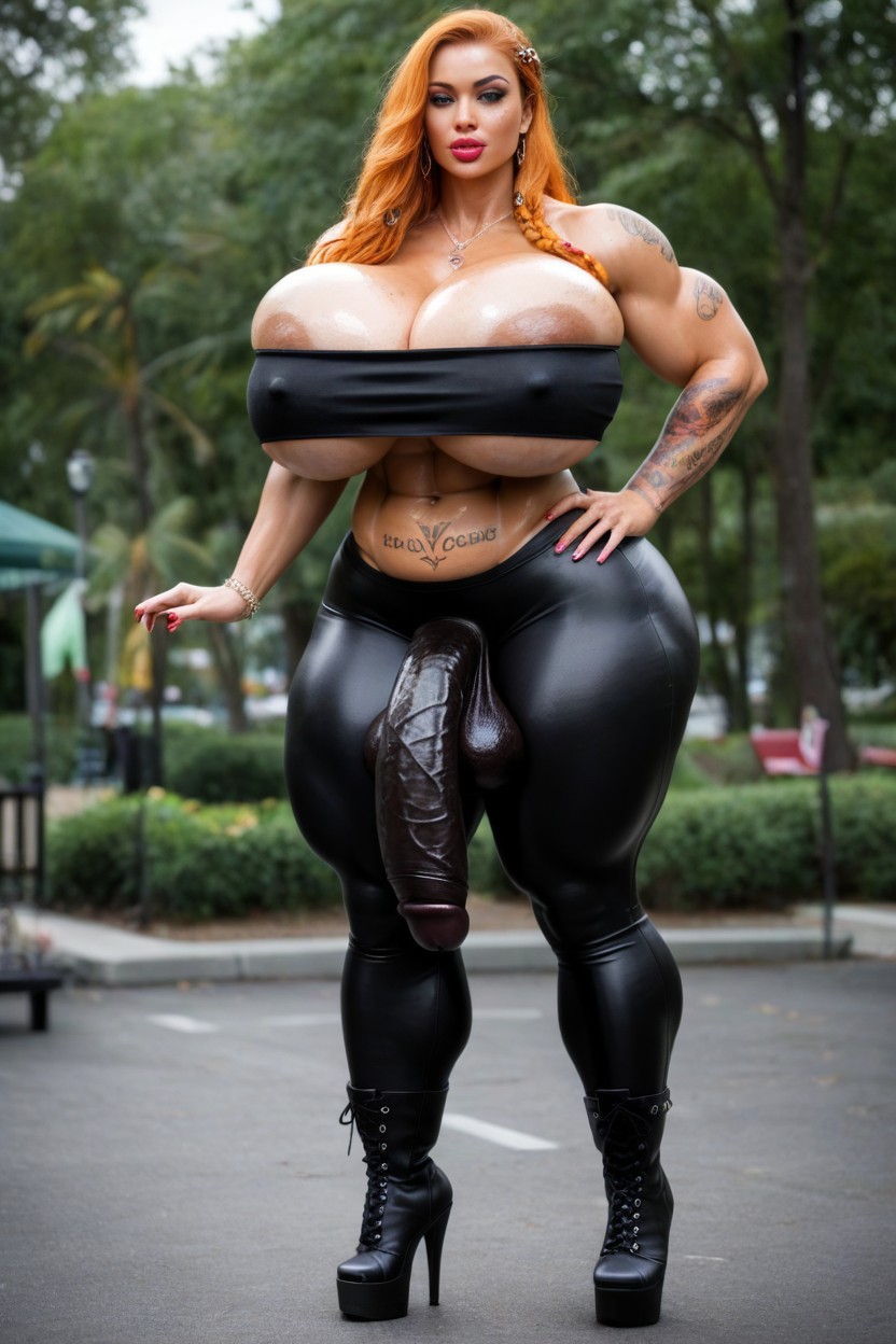 At A Carnival, Braided, Breast Sagging Down To Balls Shemale AI Porn