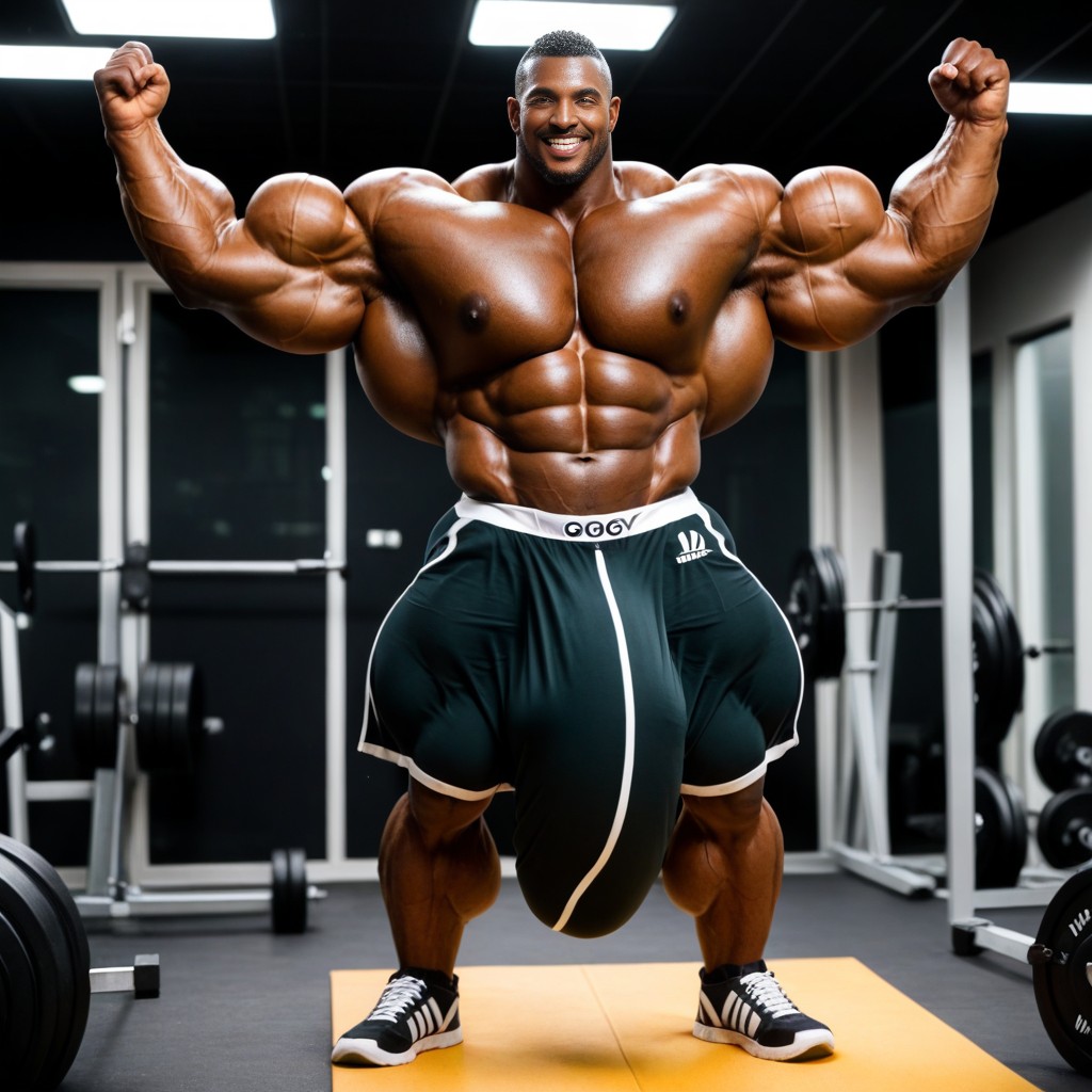 Unreal Monstrous Sized Muscles, Bodybuilder, Dark Green Shorts AI Gay Porn