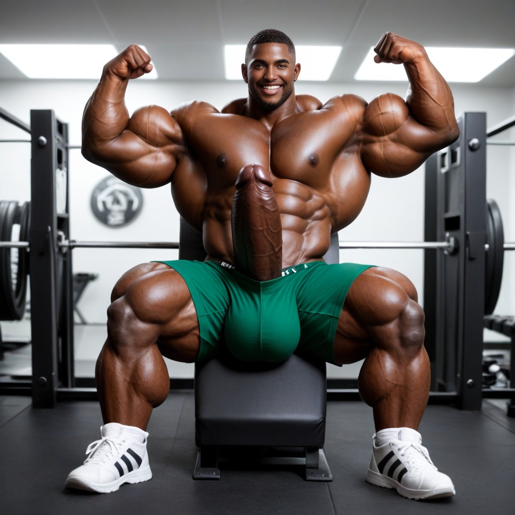 Muscle Growth, Sitting Down In Gym, Extremely Huge Chest AI Gay Porn
