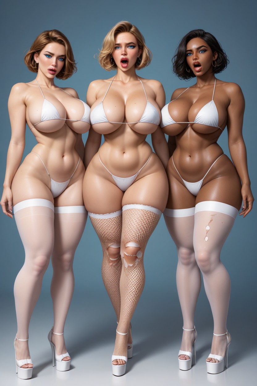 Hourglass Figure, Wearing White Stockings, Stockings AI Porn