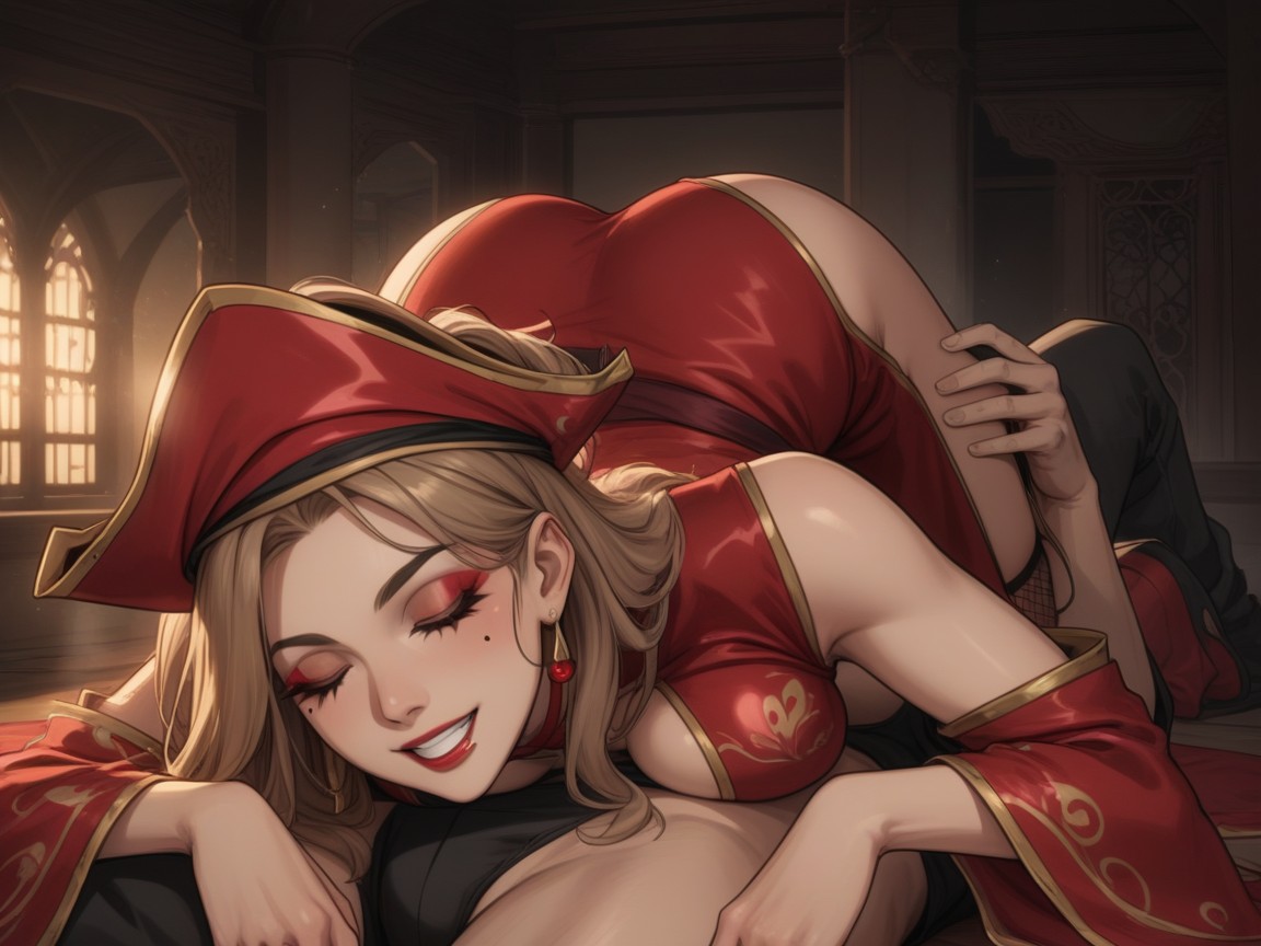 Wide Squared Shoulders, Wearing Red Clothes, Red Thong AI Porn