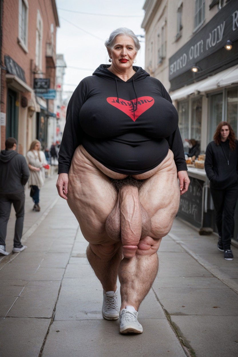 Gigantic, Walking On The Sidewalk, Sweaty Shemale AI Porn
