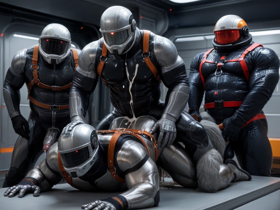 Metallic Skin Robots, Harness, Fucking AI Gay Porn
