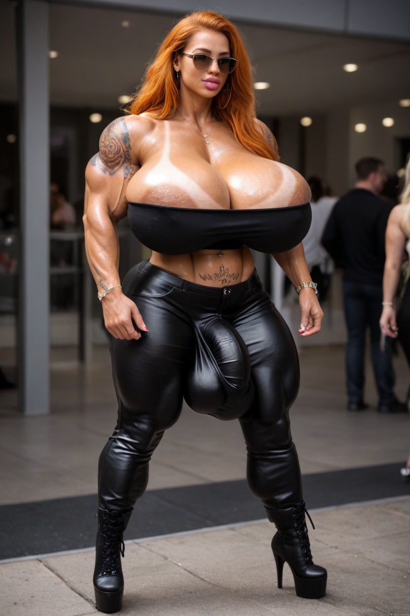 Black Lether Pants, Modeling, Thick Muscular Thighs Shemale AI Porn