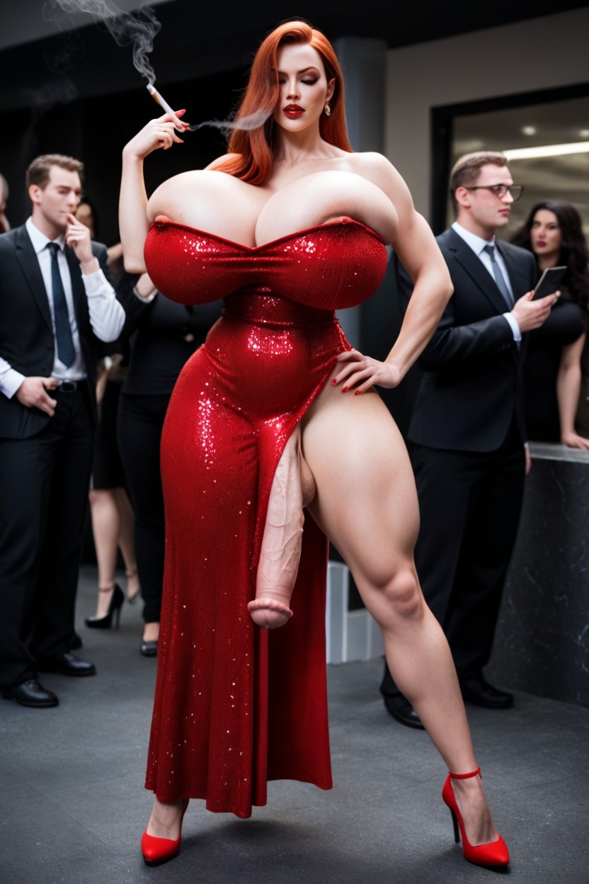 Glasses, Strapy Heels, Red Hair Shemale AI Porn