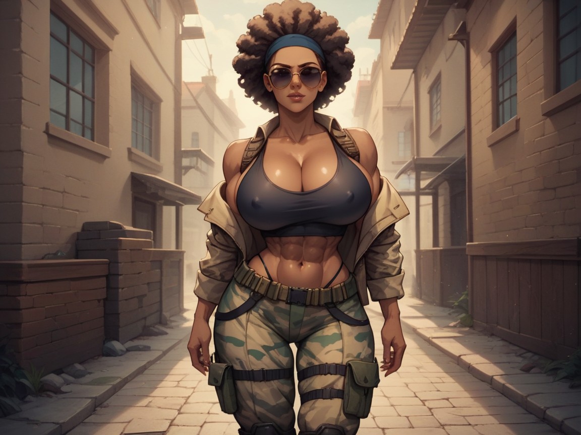 Black Cutoff Tank Top, Thigh Width, World War Infantry Hentai AI Porn