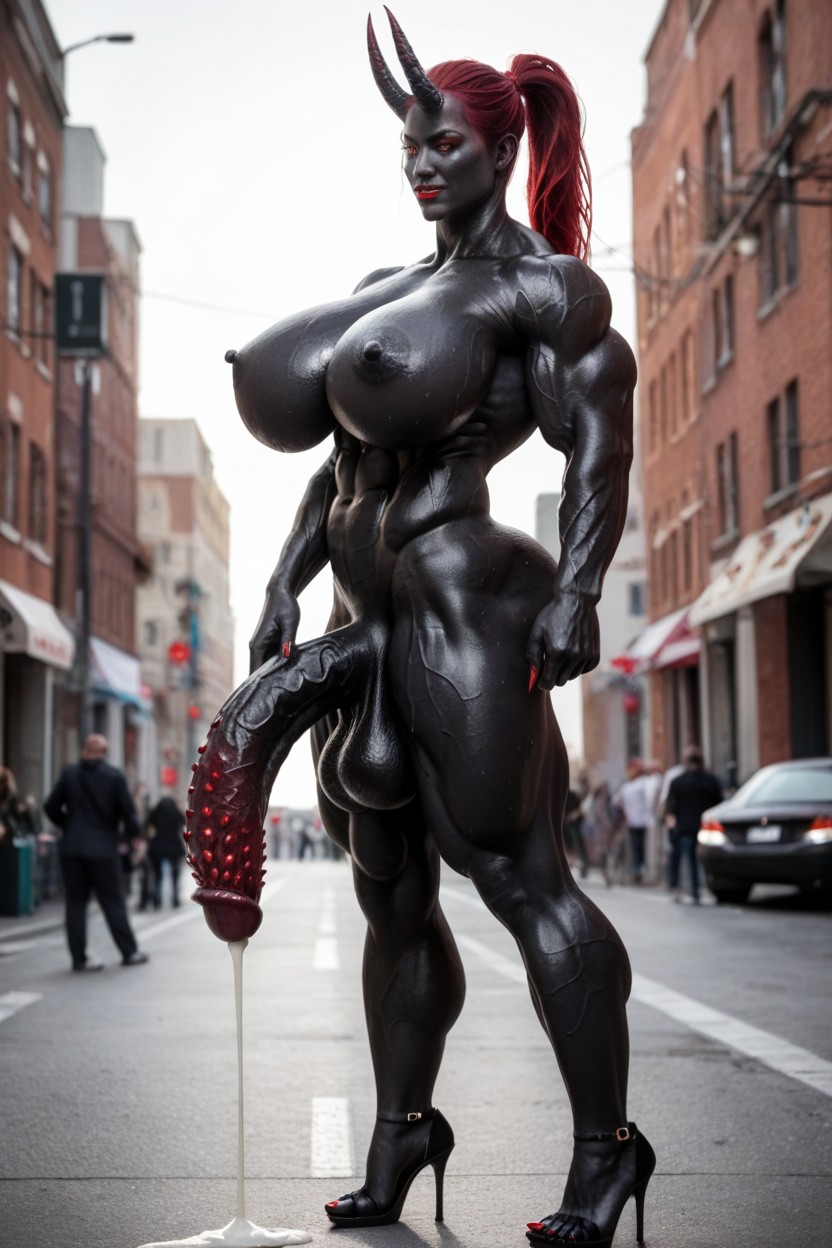 Black Cock Swollen To The Floor, Exaggerated Big Butt, Glowing Red Eyes Shemale AI Porn