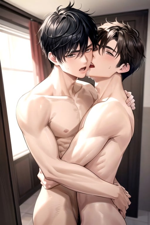 One Makes The Other Cum With A Hand Job Two Guys Has Dark Hair, Sexual Arousal, Nude AI同性恋黄片