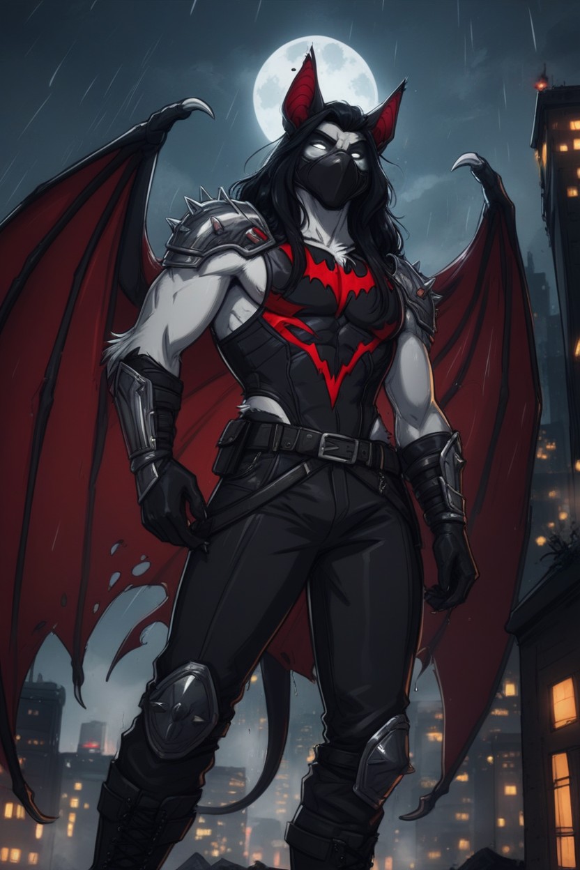 Middle Of The Night, Armor On Wrists, Pouring Rain Furry AI Porn