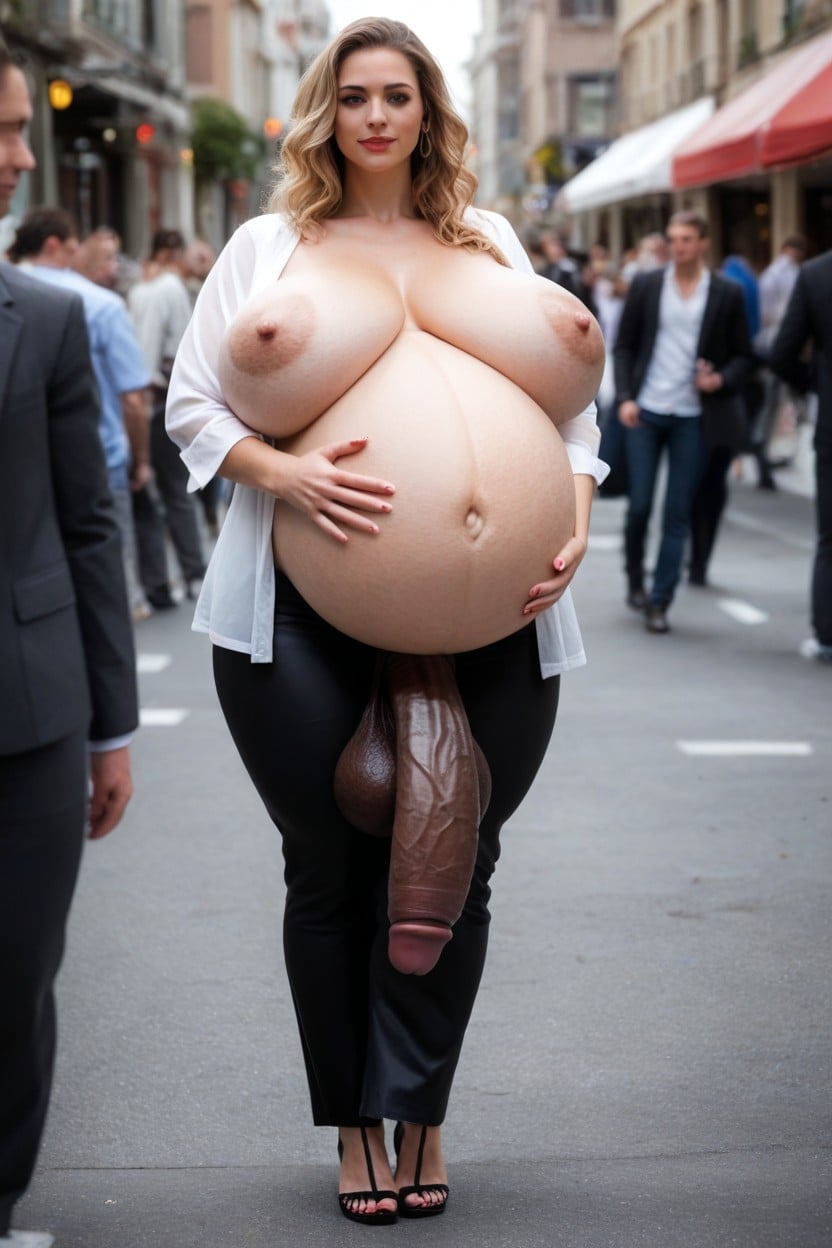 Blonde, Extremely Overdue Pregnancy, Photorealistic Shemale AI Porn