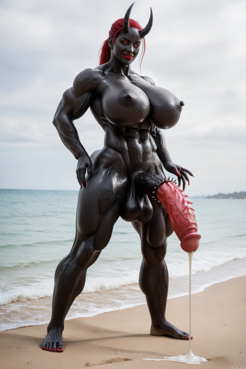 Gigantesque, Thick Thighs, Hyper Futanari Penis Dripping Cum Porno IA transsexuelle
