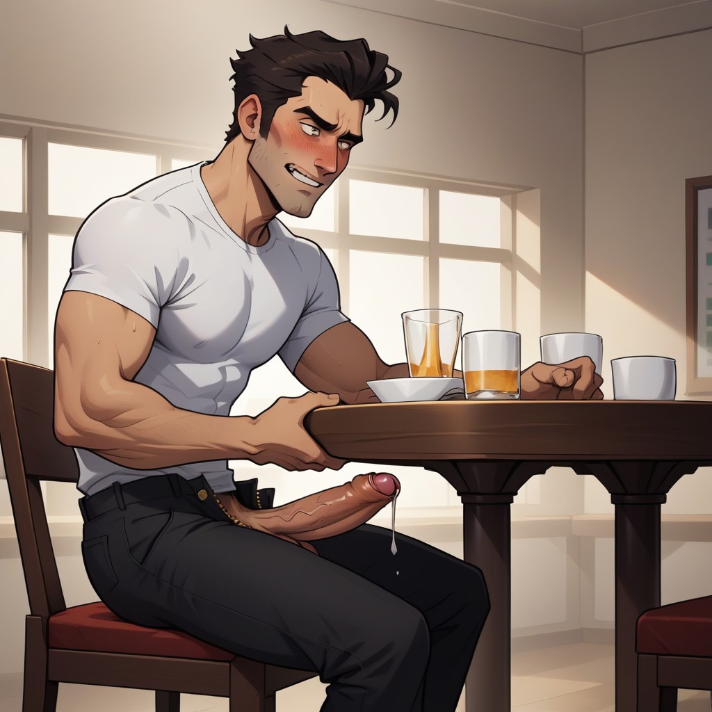 Seated, Southern European Seated At A Table, Hips AI Gay Porn