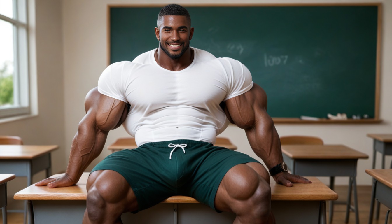 Dark Green Shorts, 1 Person, Extremely Muscular AI Gay Porn