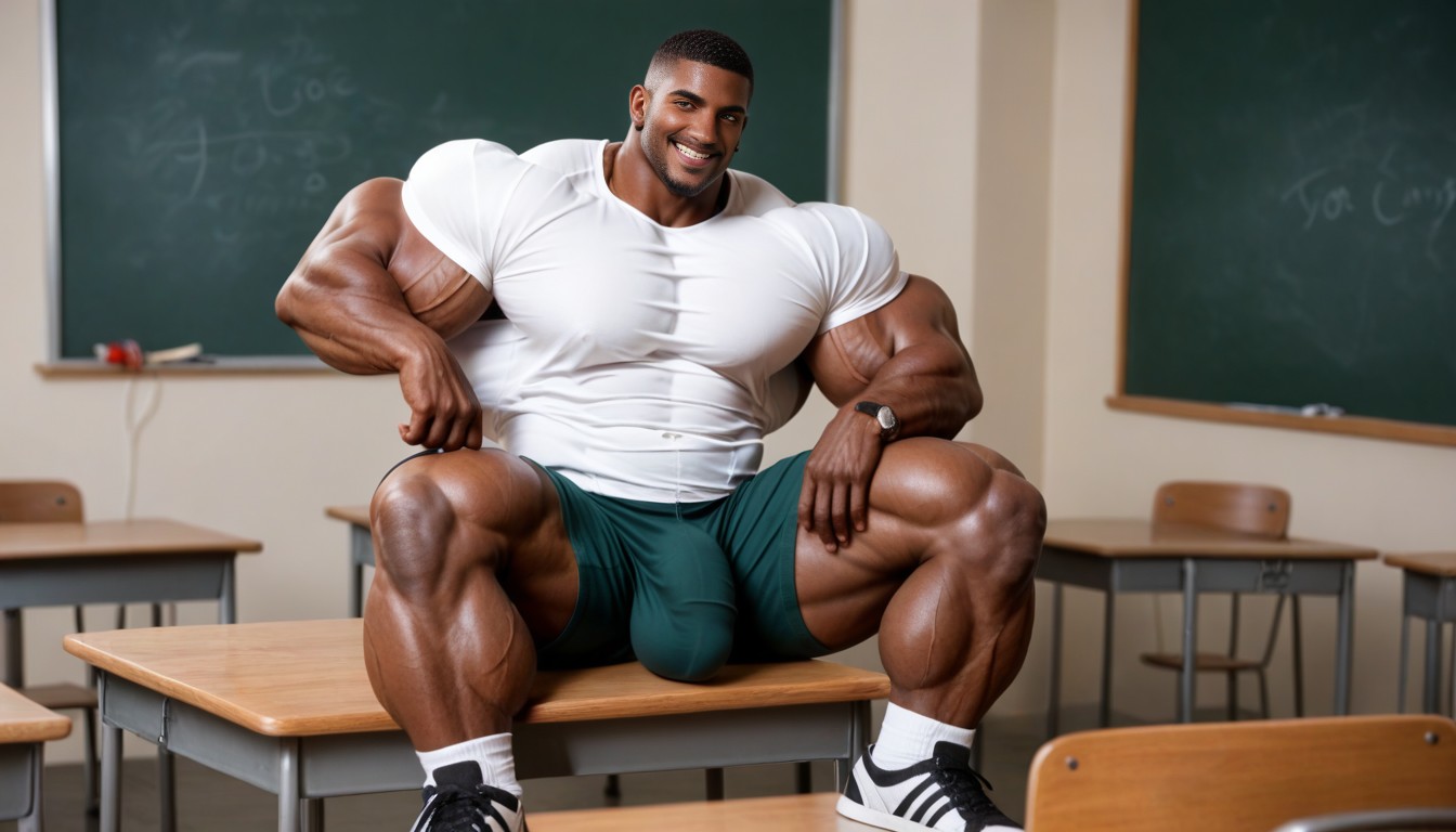 Hyper Bodybuilder, White Shirt, Penis Inside Shorts AI Gay Porn