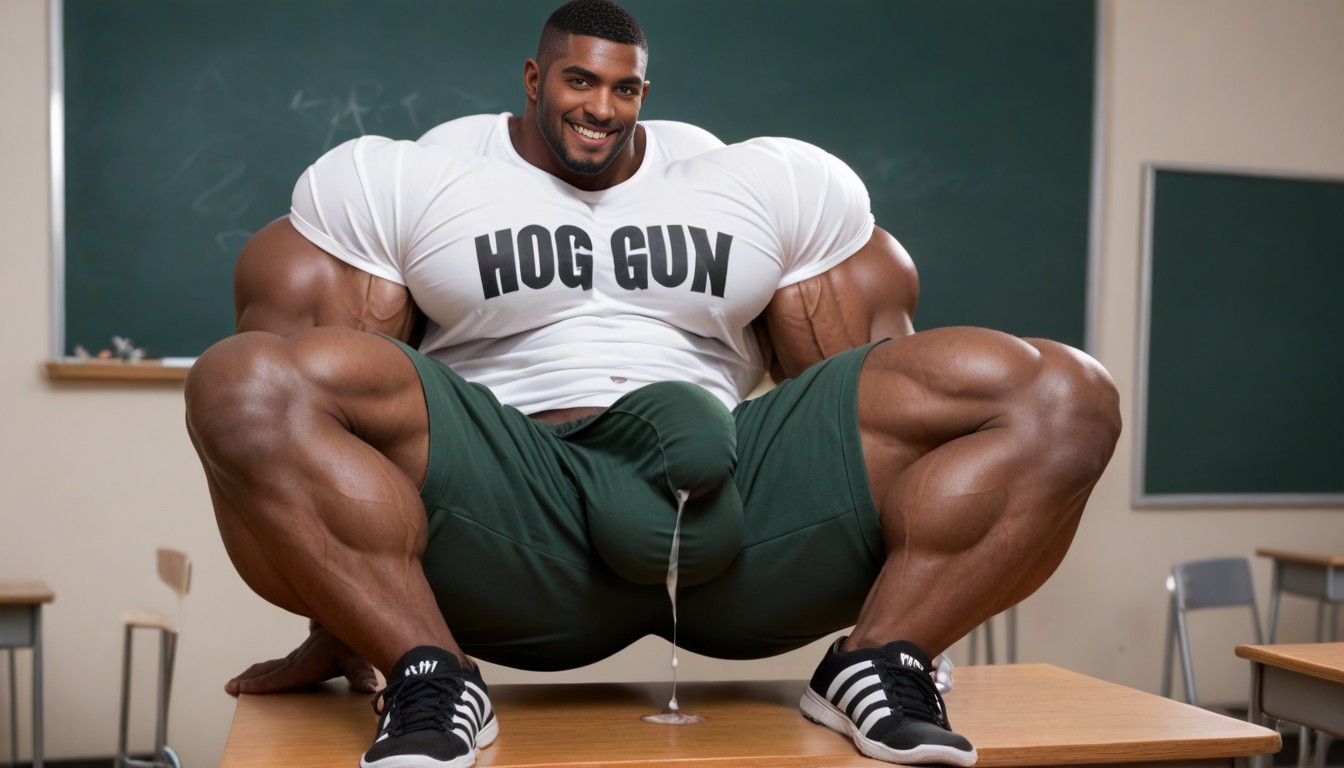 Massive Overdeveloped Muscles, Smiling Arrogantly, Mischievous (smiling While Blushing) AI Gay Porn
