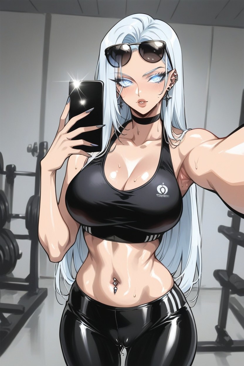 Mirror Selfie, Navel Piercing, Navel Piercing Hentai AI Porn