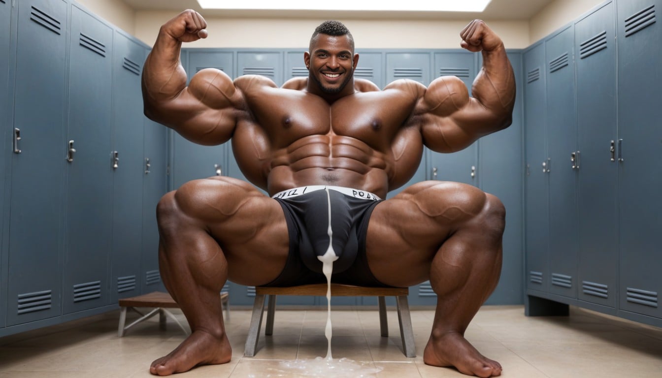 Smiling Arrogantly, Hyper Bodybuilder, Clean Shaven AI Gay Porn