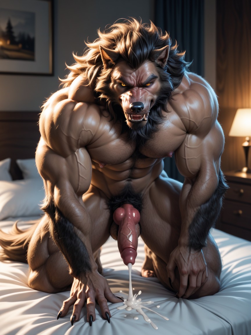 Contraluz, Giant Strong Muscular Werewolf Furry Anthropomorphic, Werewolf Hasyellow Eyes Porno gay IA