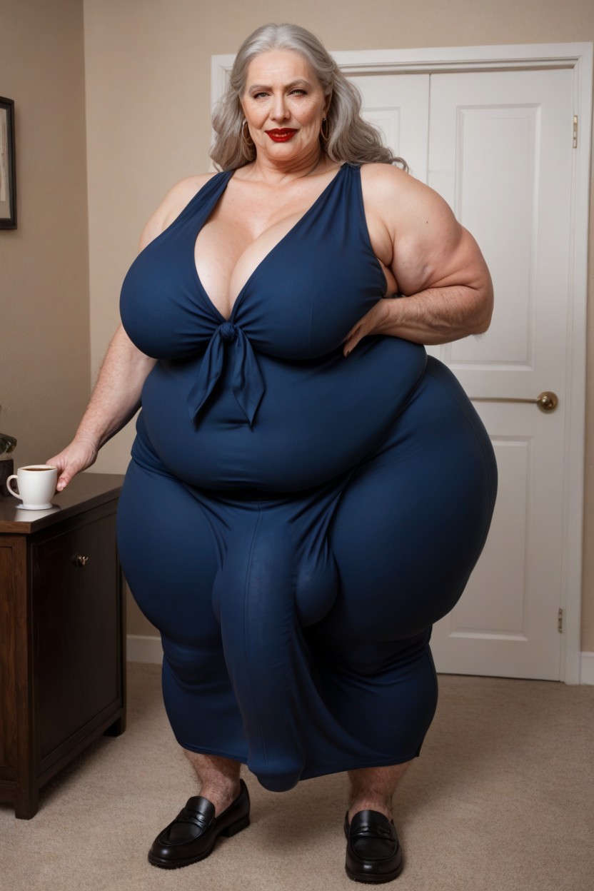 Light Blue Sleeve, Giant Tall Futanari, Hair Down Porno IA transsexuelle