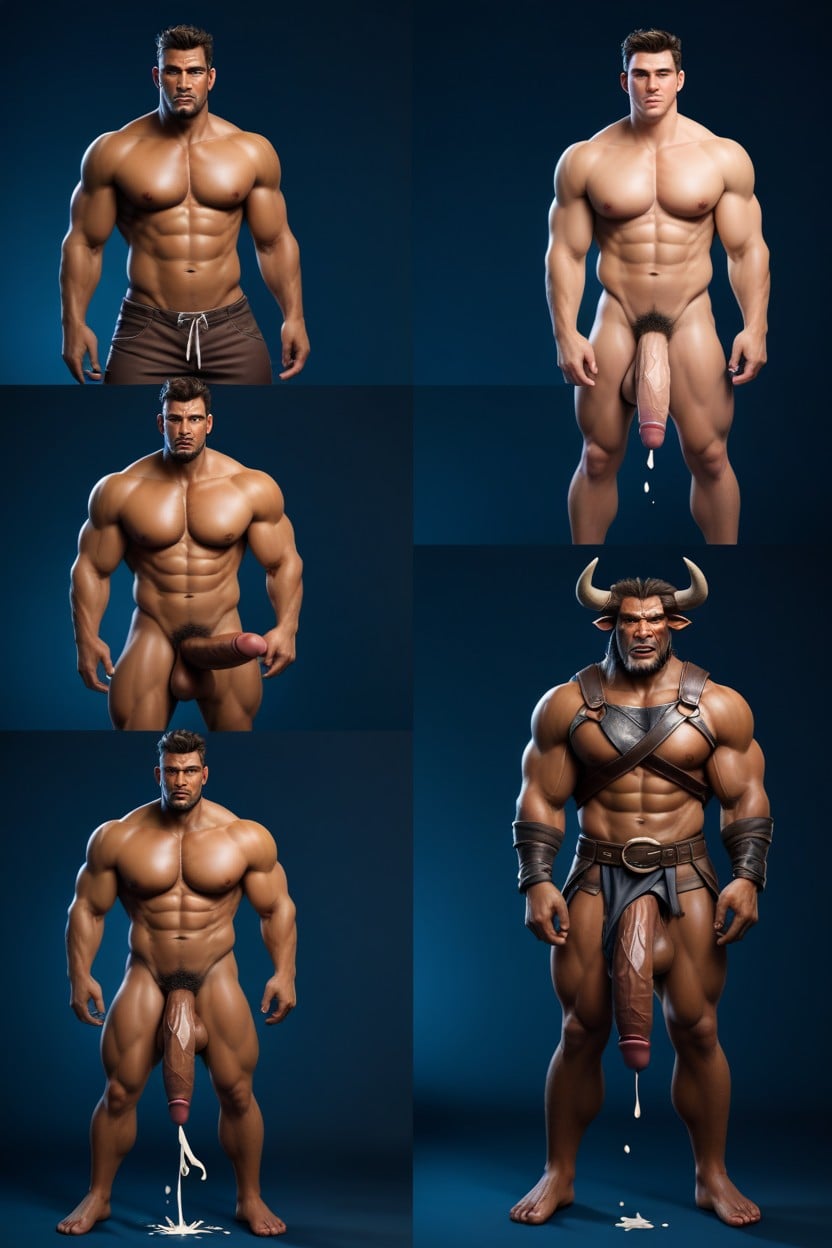 Dark Brown Skin, Multiple Panels, Huge Cock AI Gay Porn