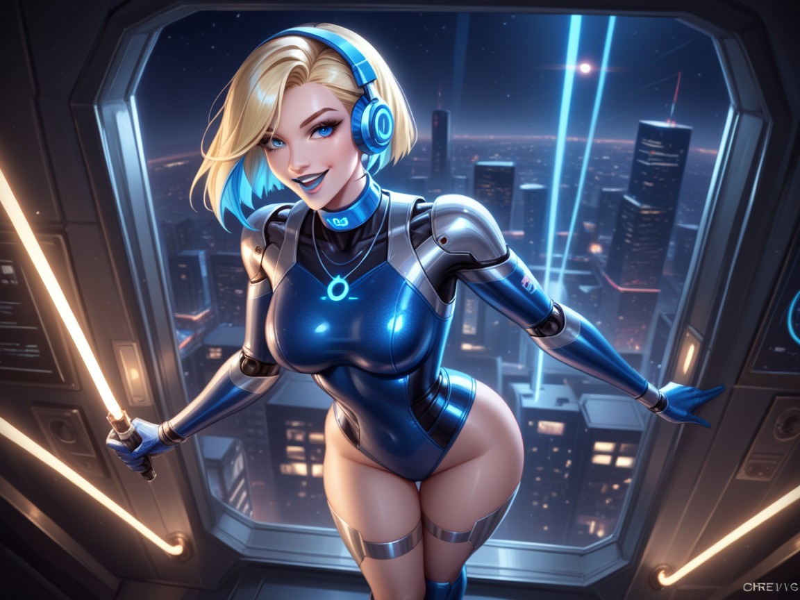 Torso, Snatched Waist, Blue Headphones Hentai AI Porn