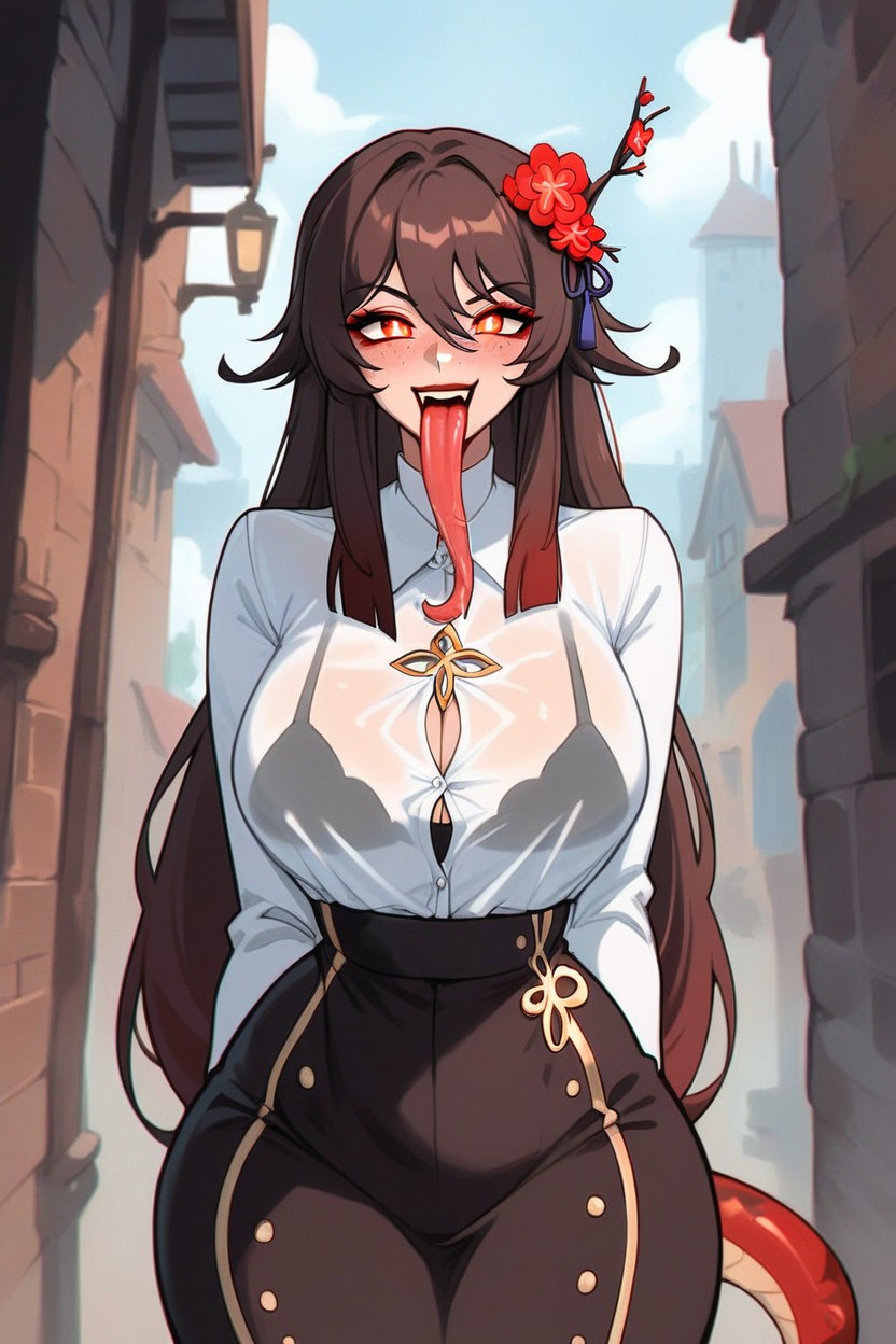 Round Middle Ass, Hands Unbuttoning A Shirt, Red Lipstick On Lips Hentai AI Porn