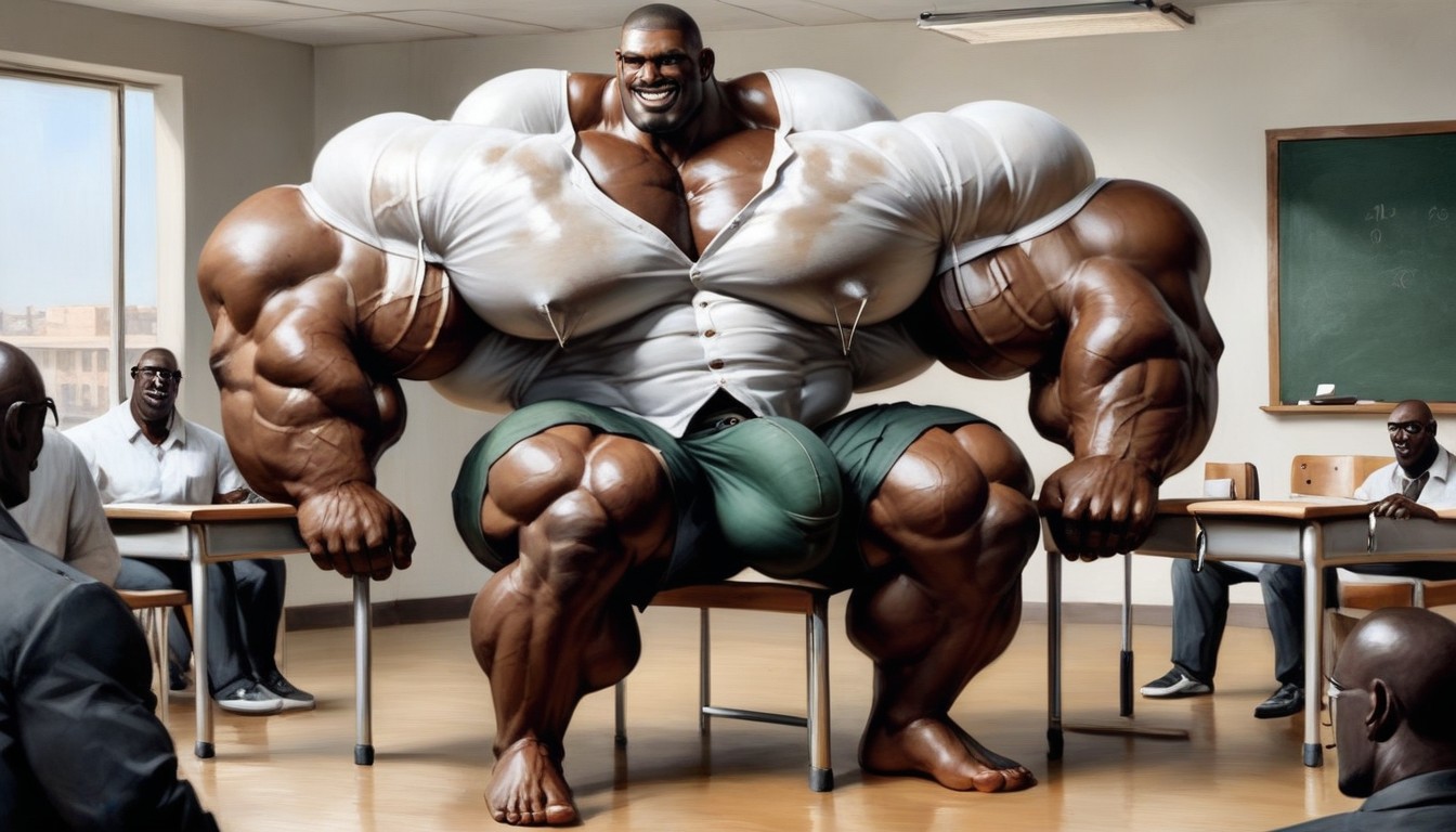 Clean Shaven, Flexing Oversized Biceps, Full Body Length AI Gay Porn