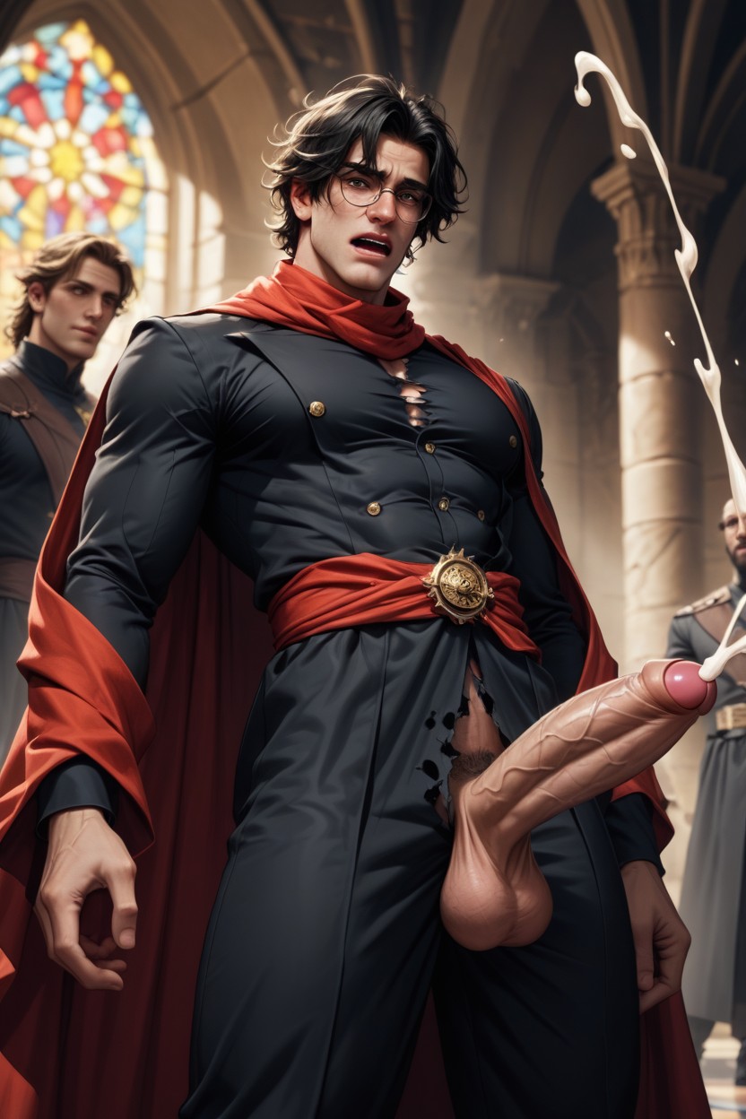 Group Of Wizards Laughing In The Background, Ribcage, Subtle Abs AI Gay Porn
