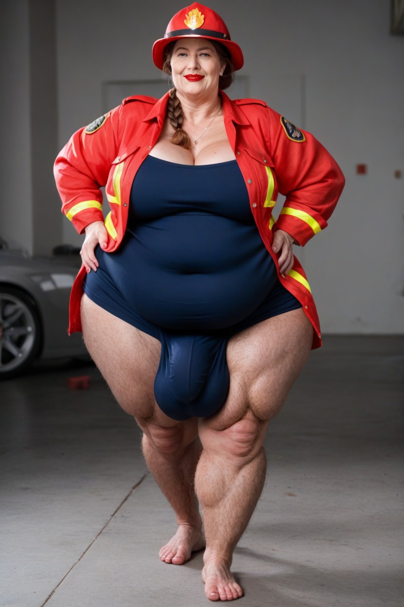 Fire Fighter Walking Motion, Hair Down, Hairy Feet Hairy Ankles Hairy Bushy Thighs Like A Sasquatch Shemale AI Porn