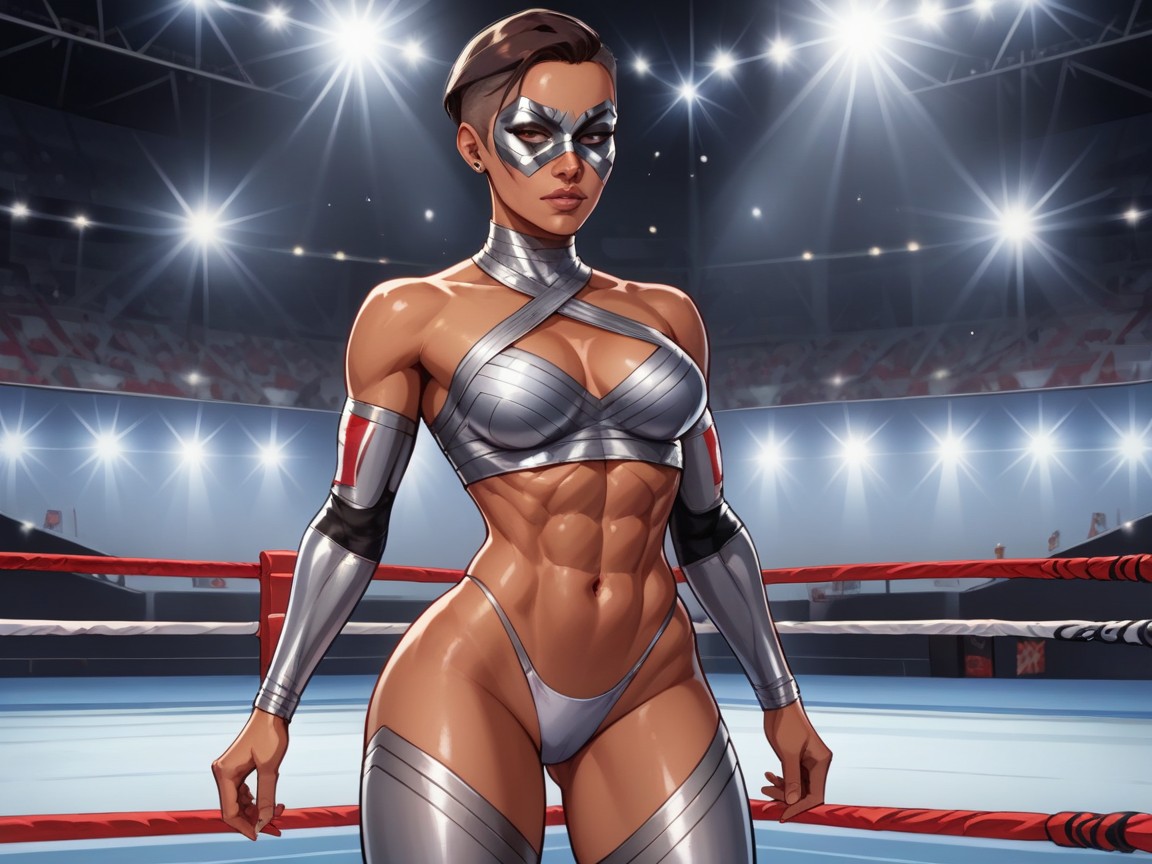 Squared Hips, Silver Wrestling Tights, Squared Ass Hentai AI Porn