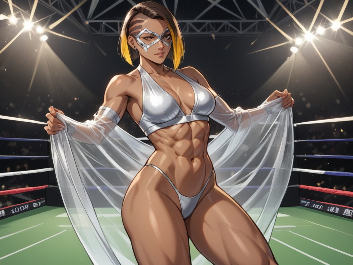 Squared Thighs, 1 Person, Silver Metallic Domino Mask AI Porn
