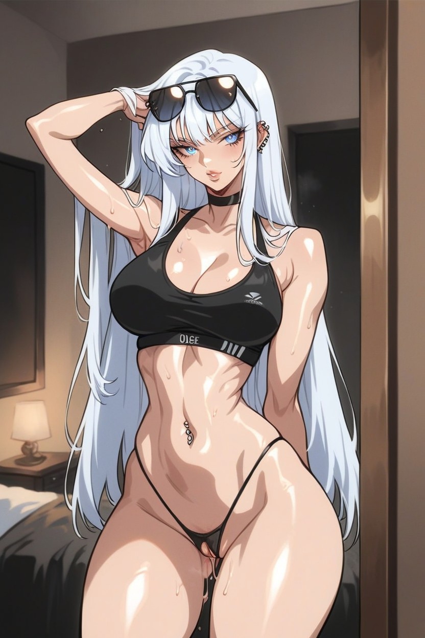 Bedroom, Black Waist High Thong, Wide Hips Hentai AI Porn