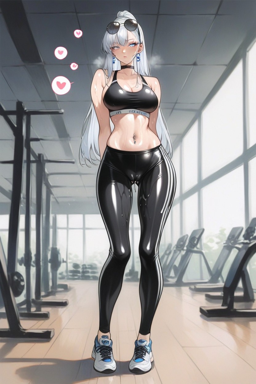 Pale Skin, Sport Bra, Navel Piercing Hentai AI Porn