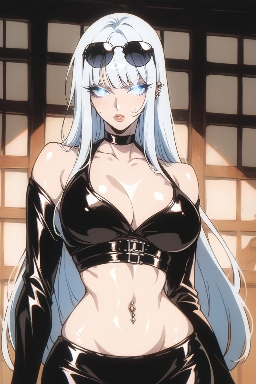 Navel Piercing, Sweaty, Waist Shot Hentai AI Porn