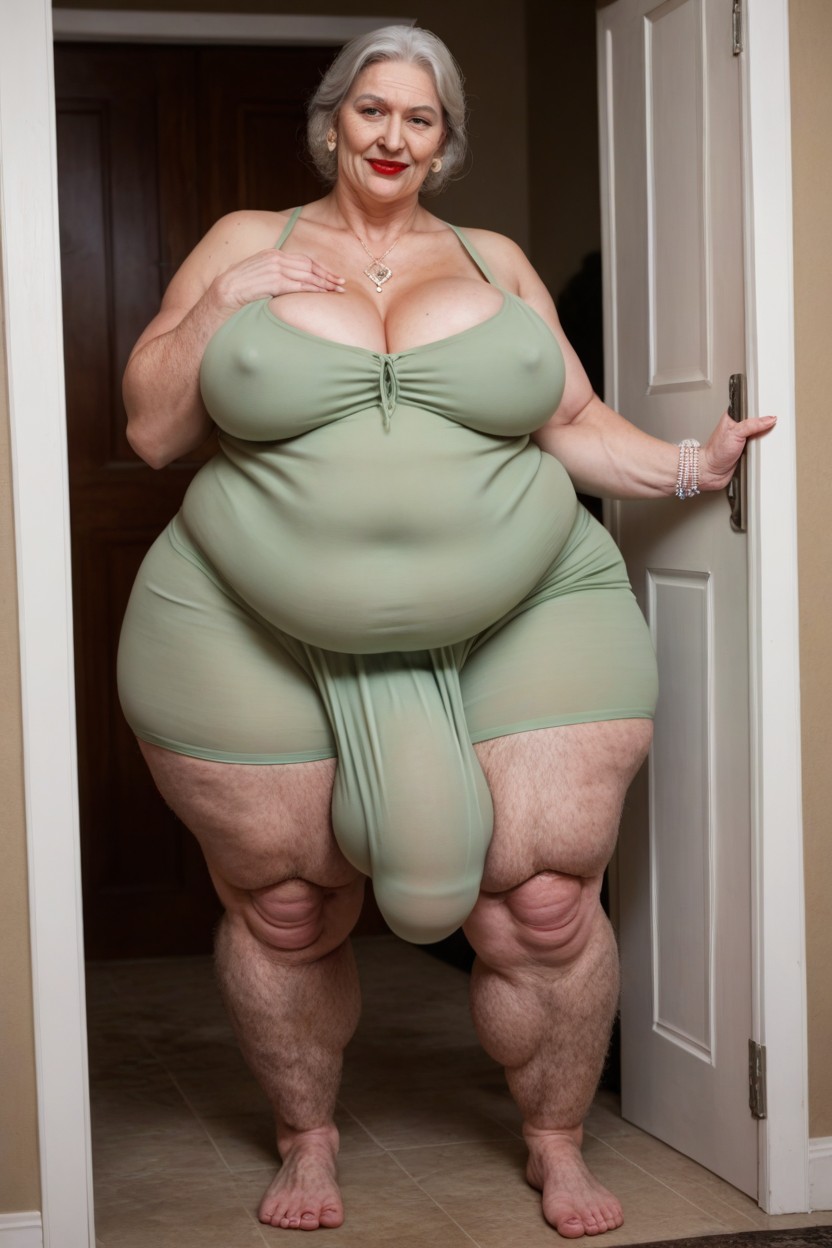 Full Green Body Suit, Extrêmement Lourd En Bas, Brown Hair Porno IA transsexuelle