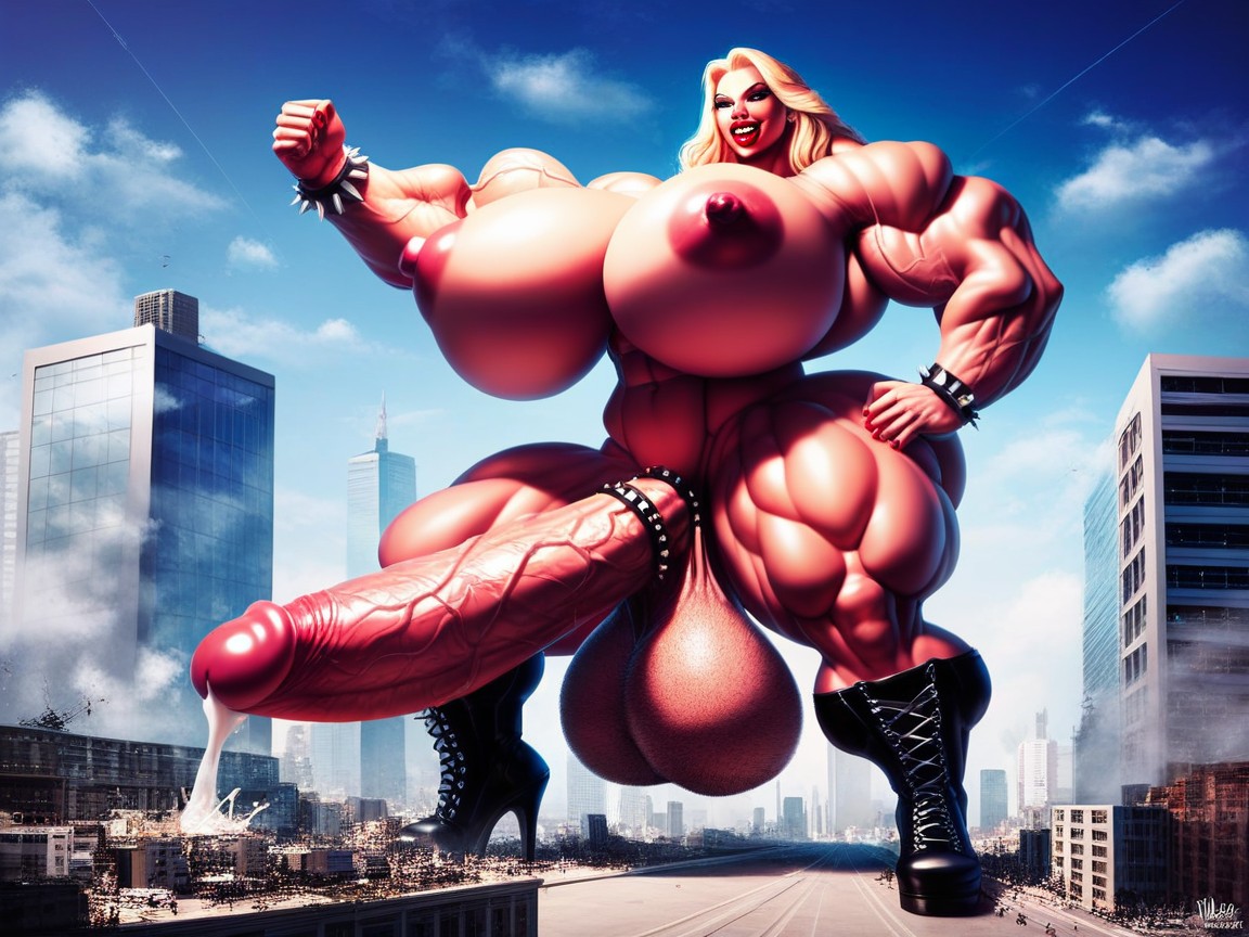 Big Breasts, Bigger Than City, Woman Fucking The Side Of A Building With Her Cock Porno shemale IA