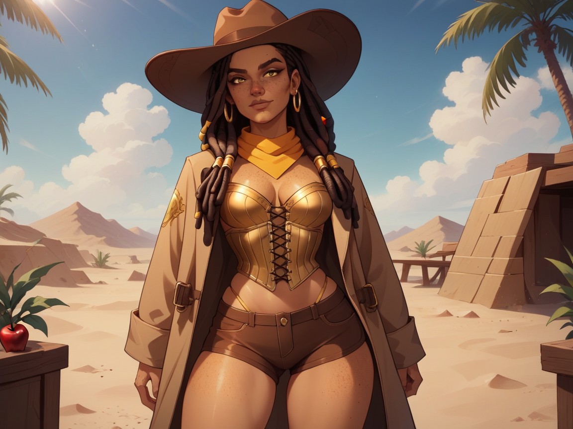 Rounded Shoulders, Long Dreadlocks, Freckles On Breasts Hentai AI Porn