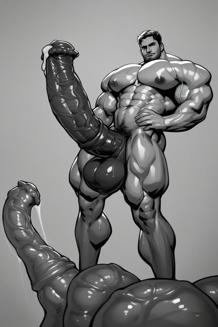 Massive Gigantic Balls, Urethral Penetration, Side View AI Gay Porn
