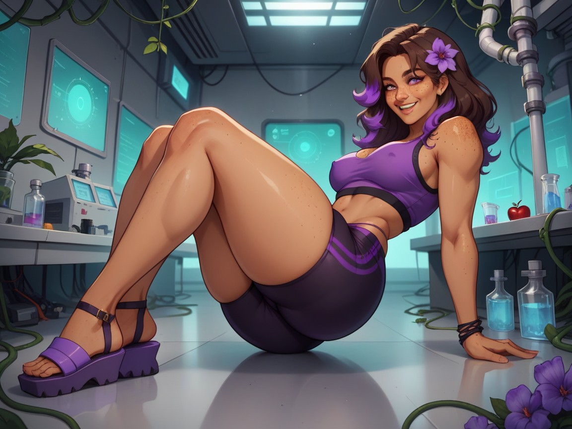 Focus On Woman, Tan Skin, Rounded Chest Width Hentai AI Porn