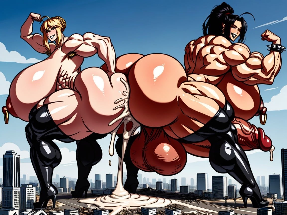 Nu, Bracelet À Pointes, Hyper Massive Muscles Porno IA transsexuelle